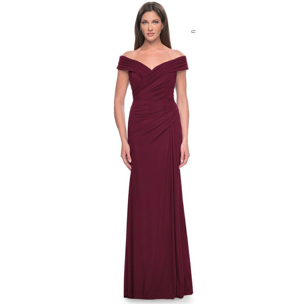 La Femme Off-the-Shoulder Long Prom Dress 31677 in Dark Wine NWT Size 10